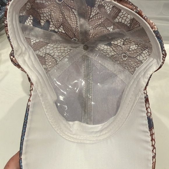 Butterfly on Pinkish Brown & Blue Lace Baseball Cap - Picture 8 of 9